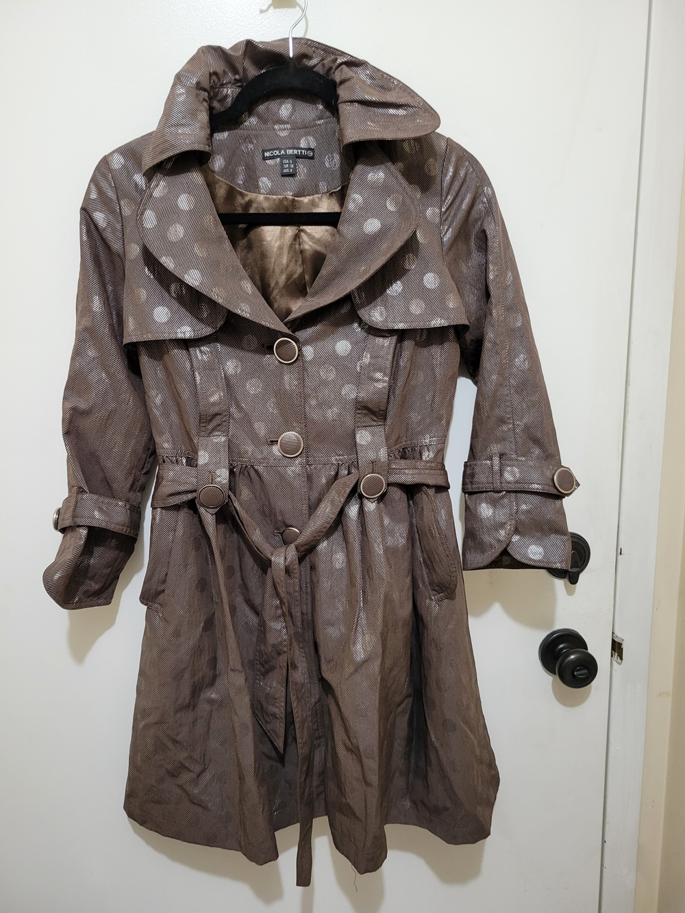 Nicole Bertti Polka Dot Brown Trench Coat with Belt - Size S
